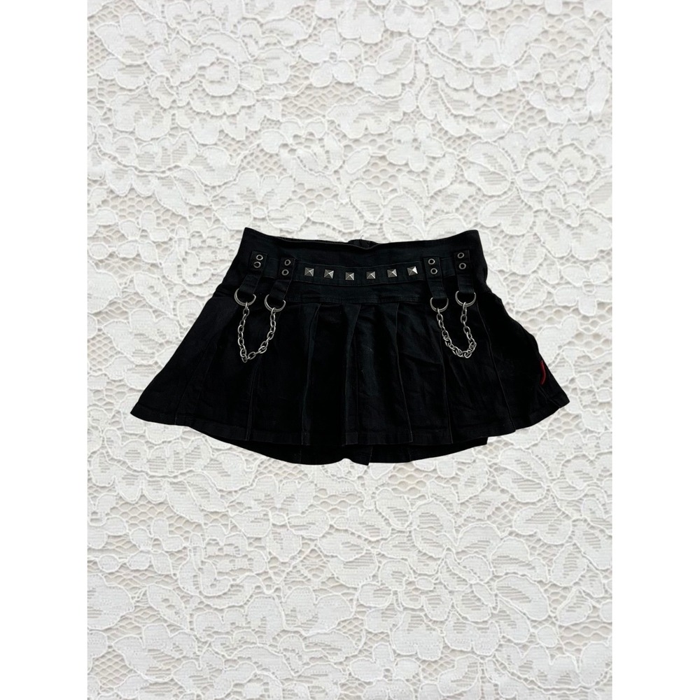vintage tripp nyc pleated mini skirt with chain details on front and back